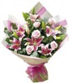 Pink roses and lilies bouquets